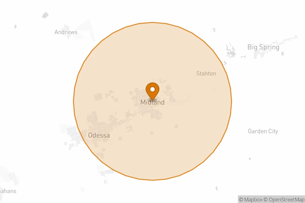 service area service area map in Midland, TX